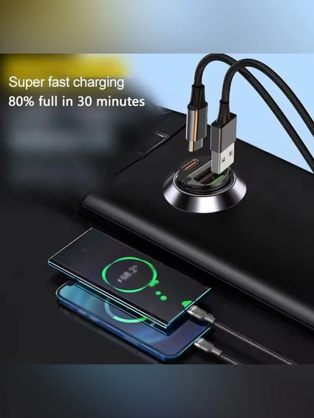 Pull Ring Aluminum Alloy Dual Port USB-C/USB-A PD QC3.0 Car Charger 12V-24V